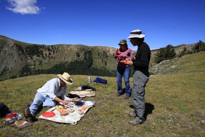 Eating a picnic lunch on a mountain vista